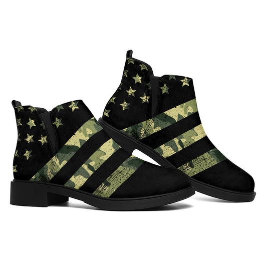 Camouflage American Flag Print Flat Ankle Boots