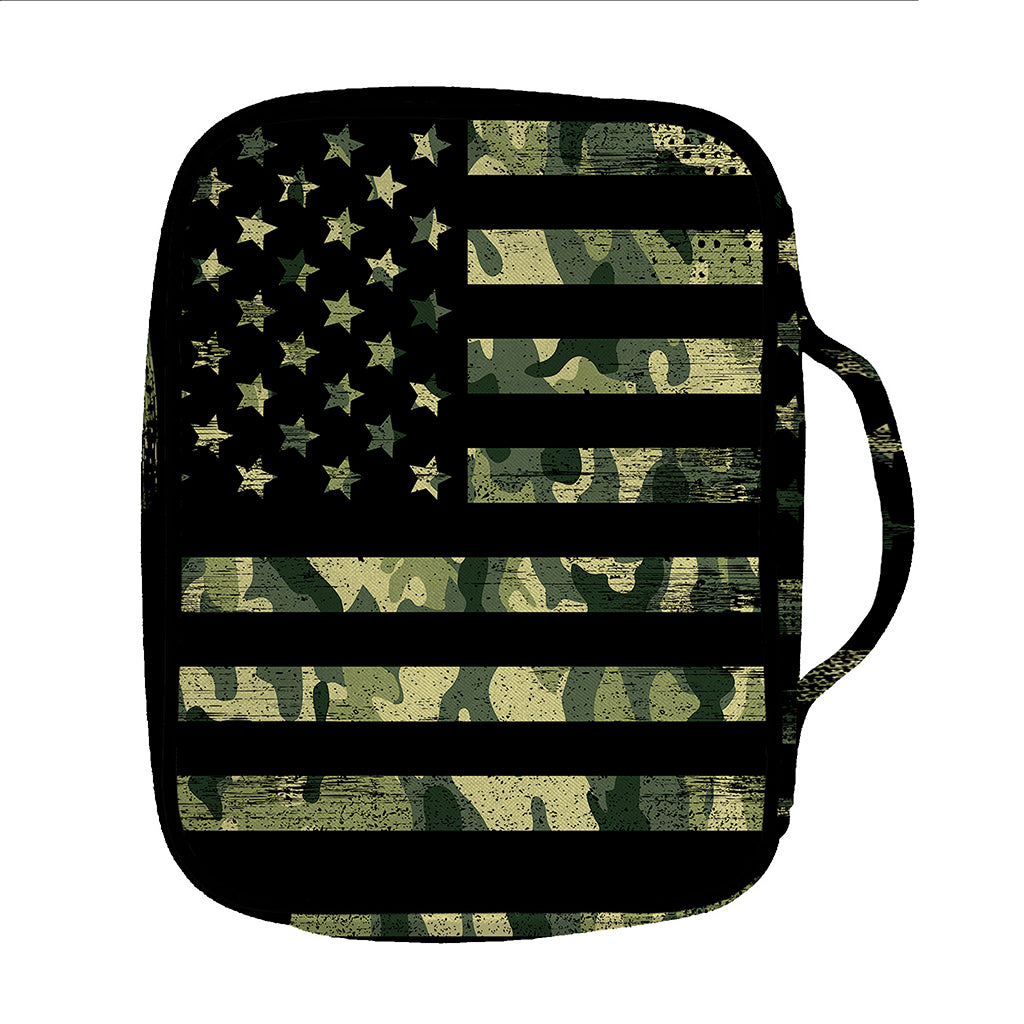 Camouflage American Flag Print Front Pocket Bible Bag