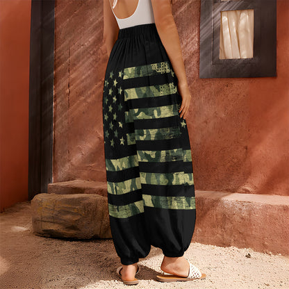 Camouflage American Flag Print Harem Pants