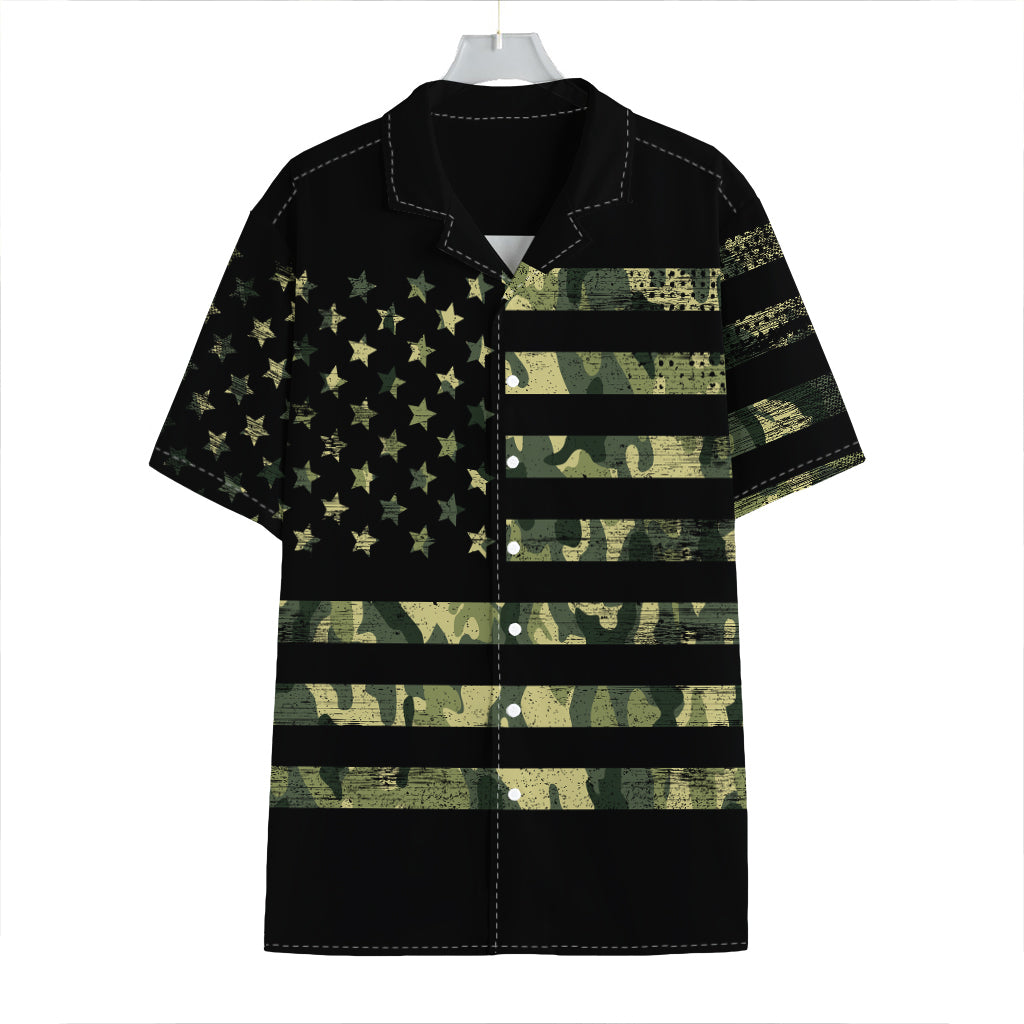 Camouflage American Flag Print Hawaiian Shirt