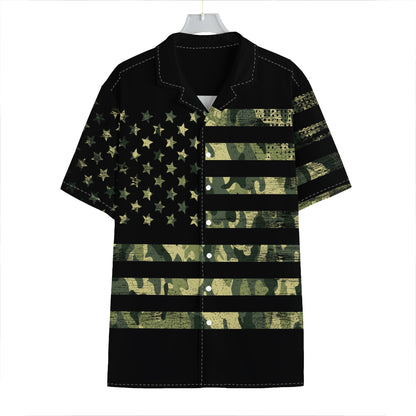 Camouflage American Flag Print Hawaiian Shirt