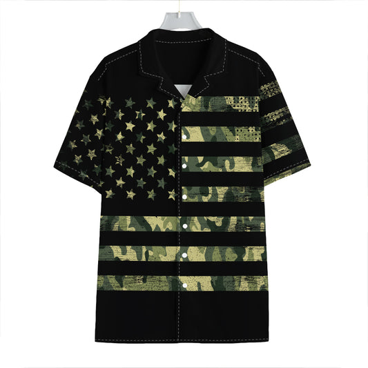 Camouflage American Flag Print Hawaiian Shirt