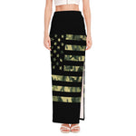 Camouflage American Flag Print High Slit Maxi Skirt