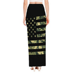Camouflage American Flag Print High Slit Maxi Skirt