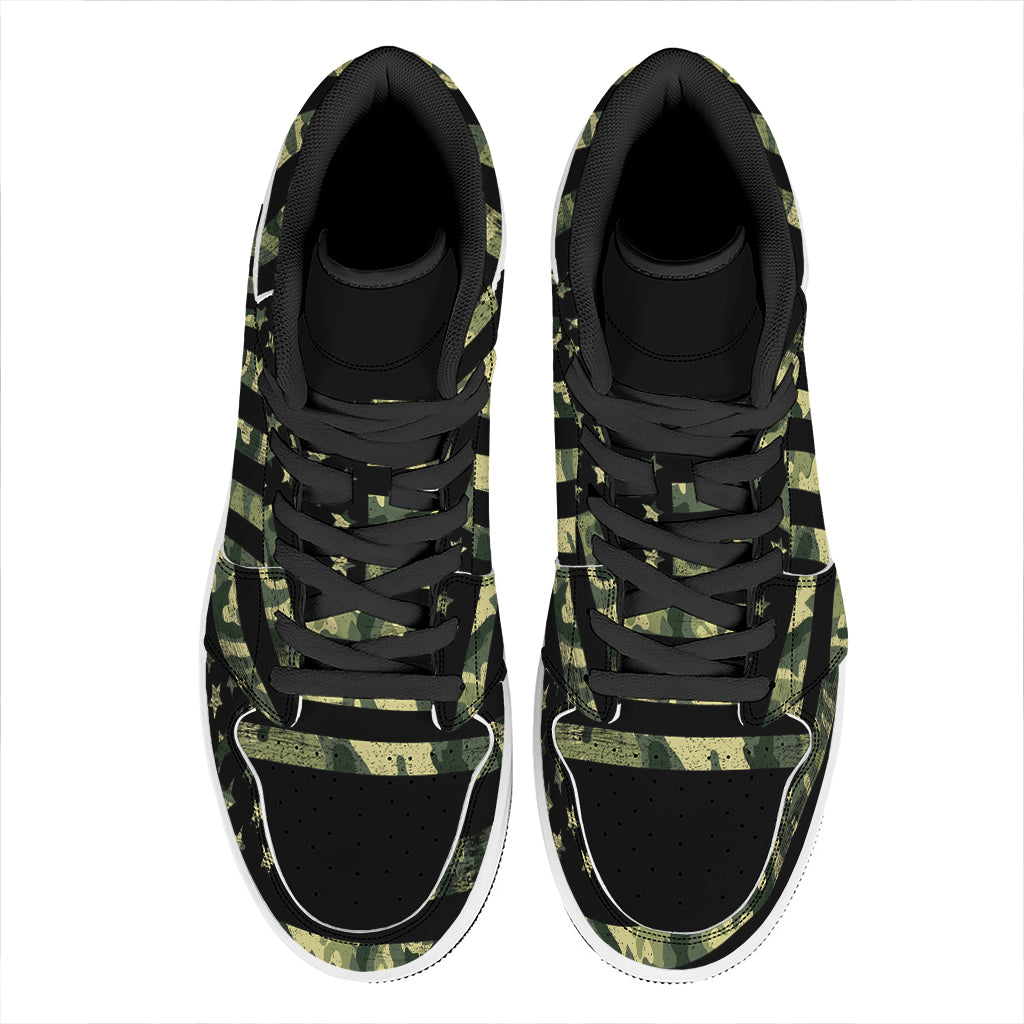 Camouflage American Flag Print High Top Leather Sneakers