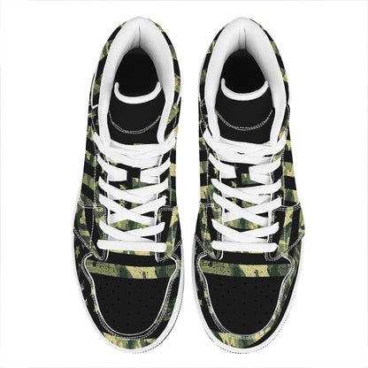 Camouflage American Flag Print High Top Leather Sneakers