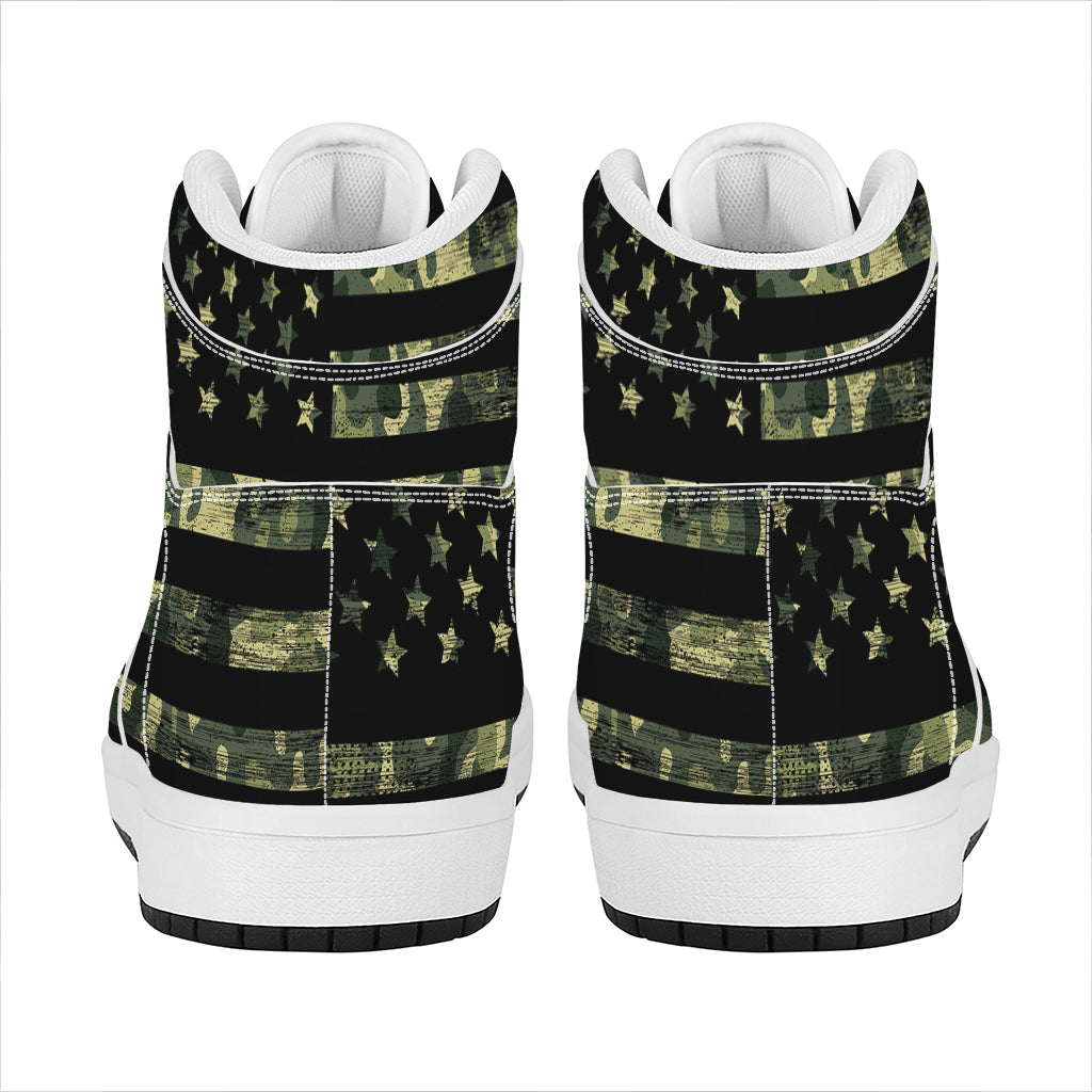 Camouflage American Flag Print High Top Leather Sneakers