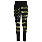 Camouflage American Flag Print High-Waisted Pocket Leggings
