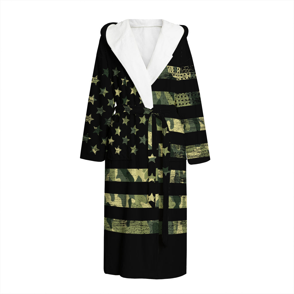 Camouflage American Flag Print Hooded Bathrobe