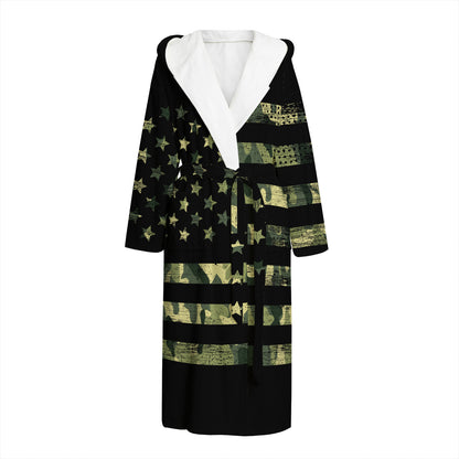 Camouflage American Flag Print Hooded Bathrobe
