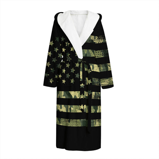 Camouflage American Flag Print Hooded Bathrobe