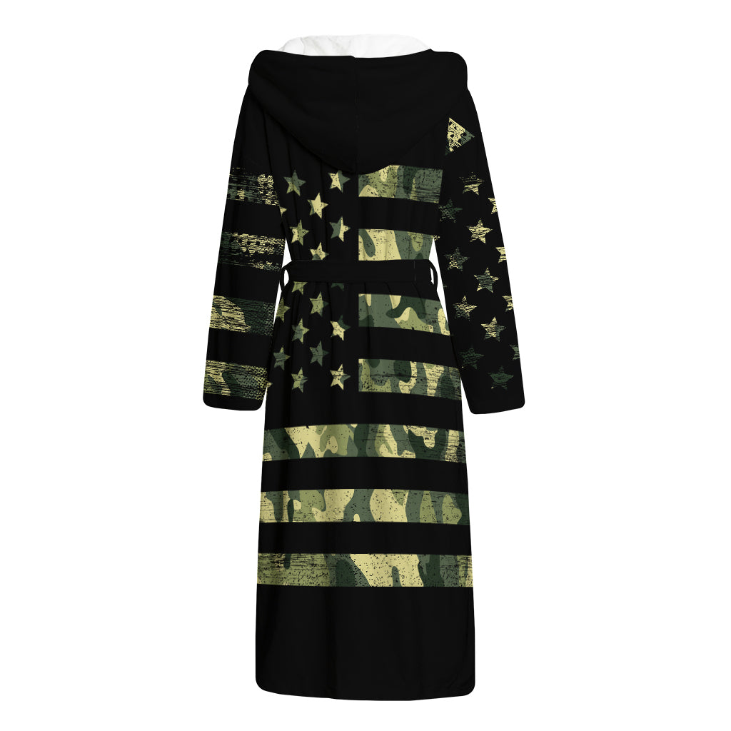 Camouflage American Flag Print Hooded Bathrobe