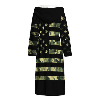 Camouflage American Flag Print Hooded Bathrobe