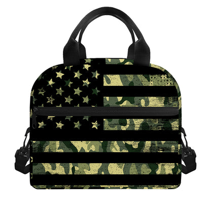 Camouflage American Flag Print Insulated Lunch Bag