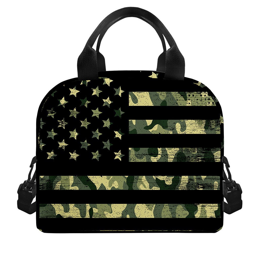 Camouflage American Flag Print Insulated Lunch Bag