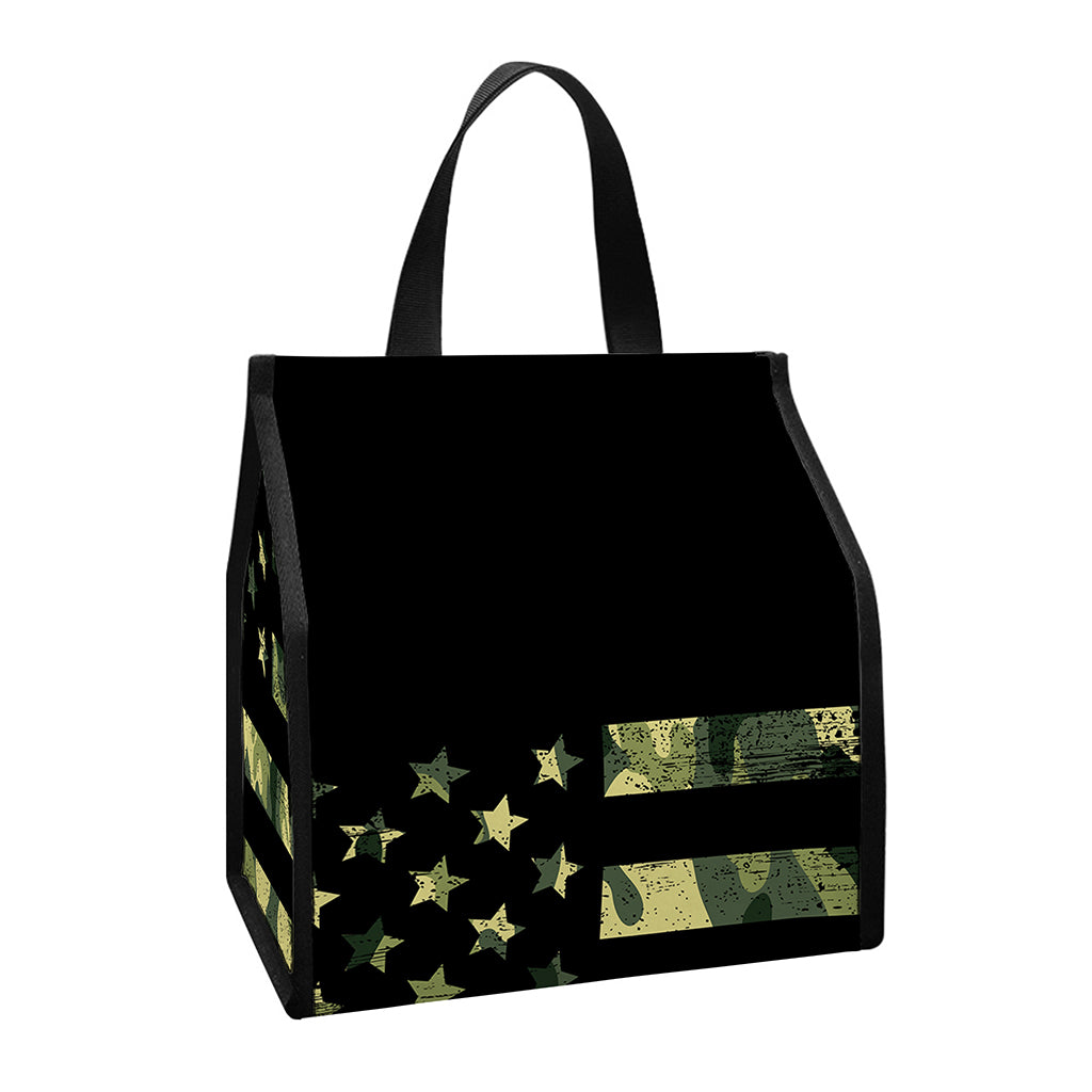 Camouflage American Flag Print Insulated Lunch Tote