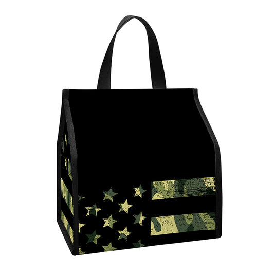 Camouflage American Flag Print Insulated Lunch Tote