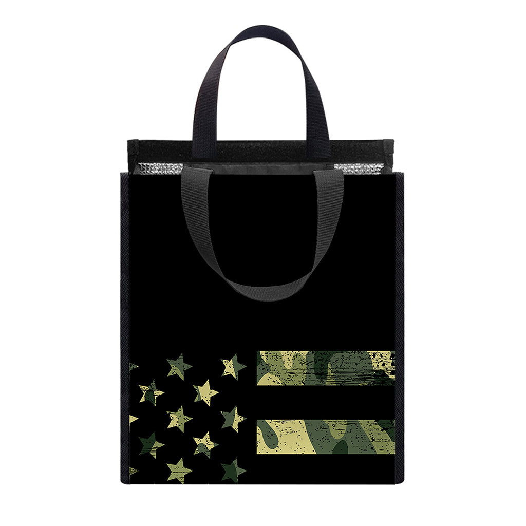 Camouflage American Flag Print Insulated Lunch Tote