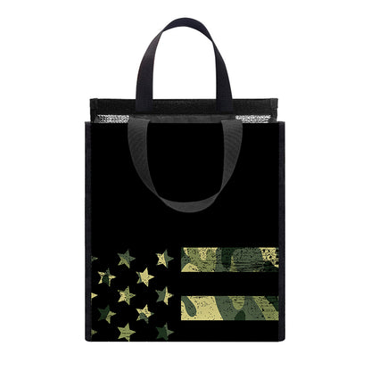 Camouflage American Flag Print Insulated Lunch Tote