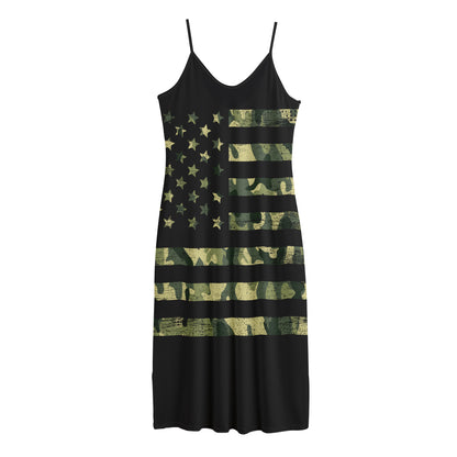 Camouflage American Flag Print Jersey Midi Cami Dress