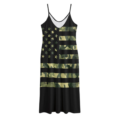 Camouflage American Flag Print Jersey Midi Cami Dress