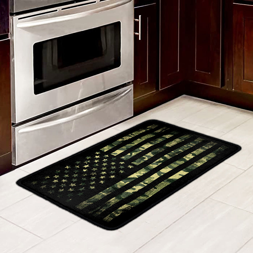 Camouflage American Flag Print Kitchen Mat