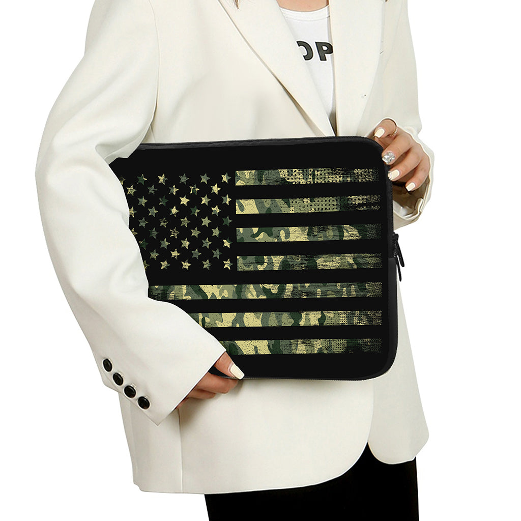 Camouflage American Flag Print Laptop Sleeve