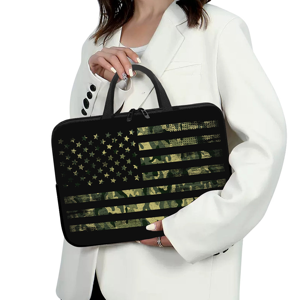 Camouflage American Flag Print Laptop Sleeve With Handle