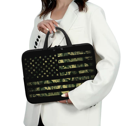 Camouflage American Flag Print Laptop Sleeve With Handle