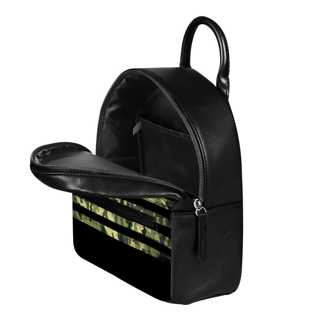 Camouflage American Flag Print Leather Backpack