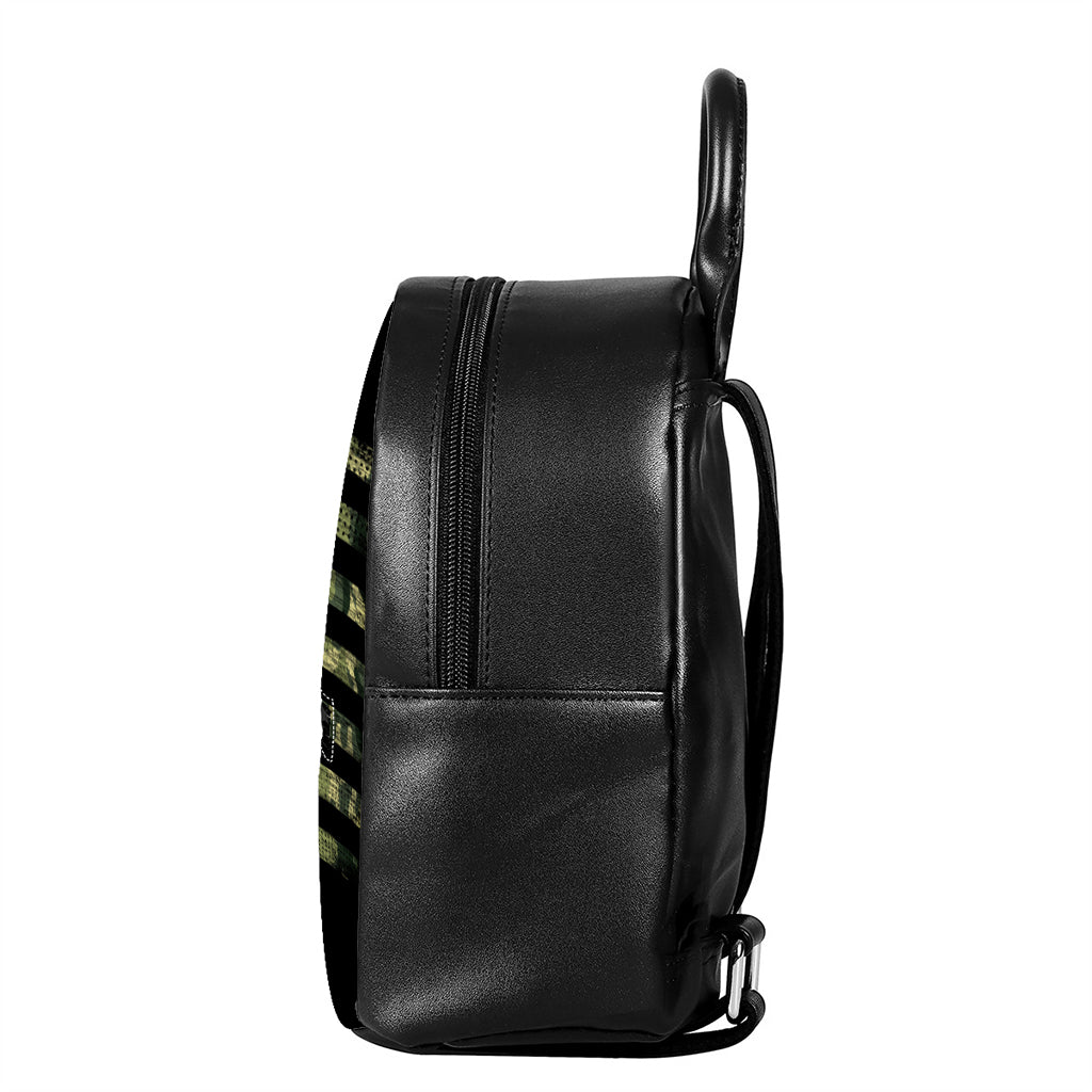 Camouflage American Flag Print Leather Backpack