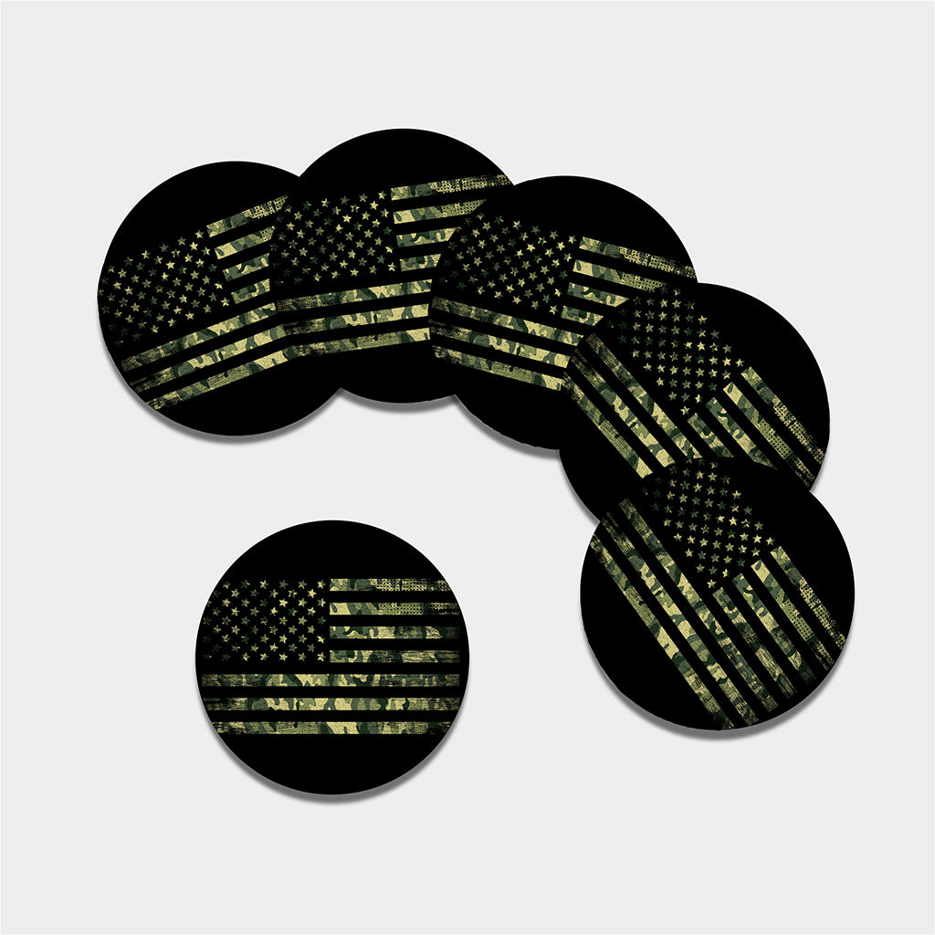 Camouflage American Flag Print Leather Coaster Set