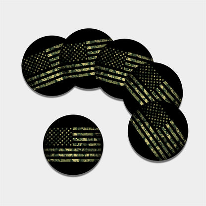 Camouflage American Flag Print Leather Coaster Set