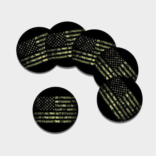 Camouflage American Flag Print Leather Coaster Set