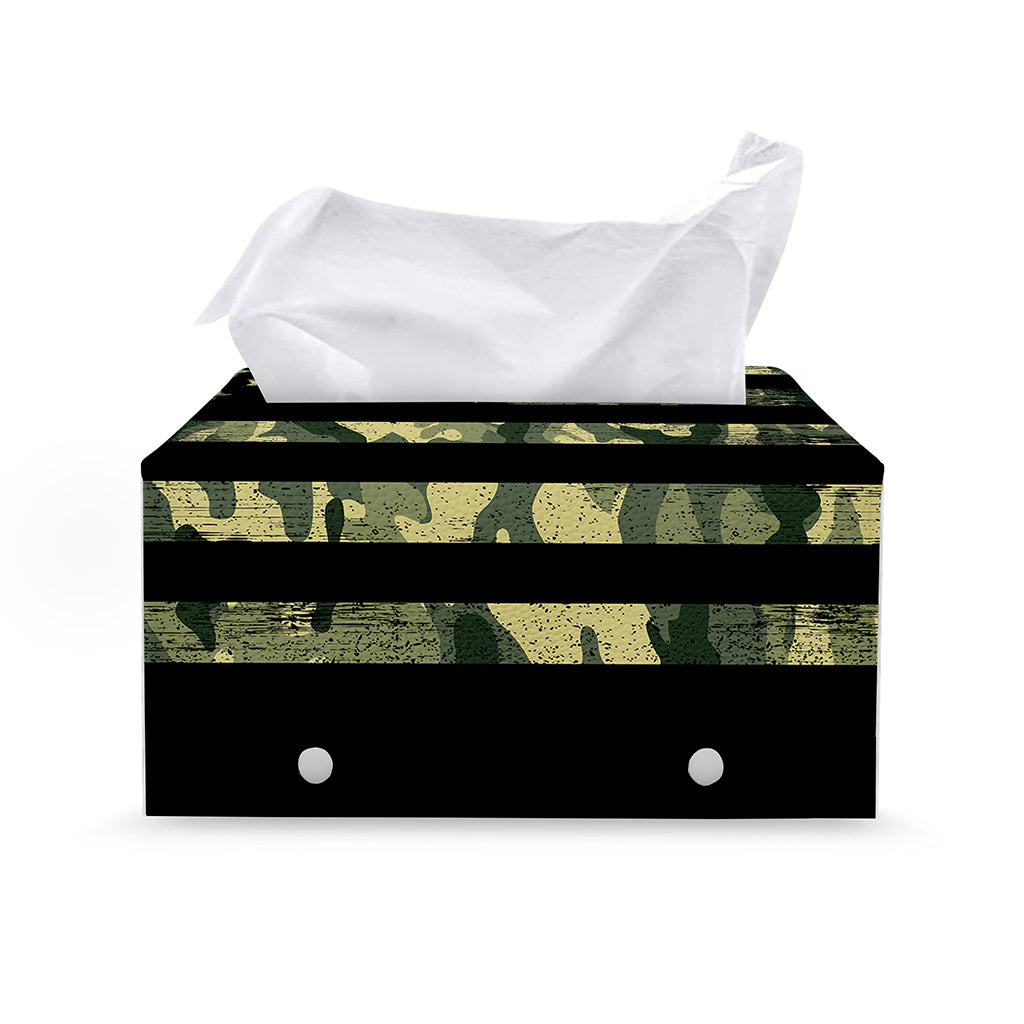 Camouflage American Flag Print Leather Tissue Box Cover
