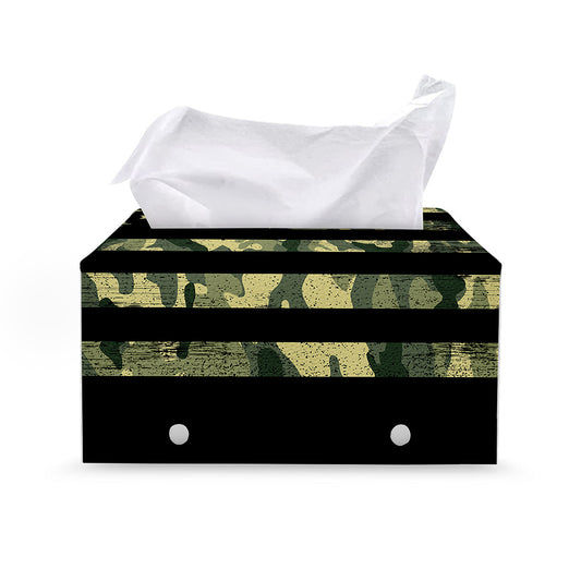Camouflage American Flag Print Leather Tissue Box Cover