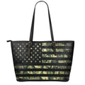 Camouflage American Flag Print Leather Tote Bag With Zipper