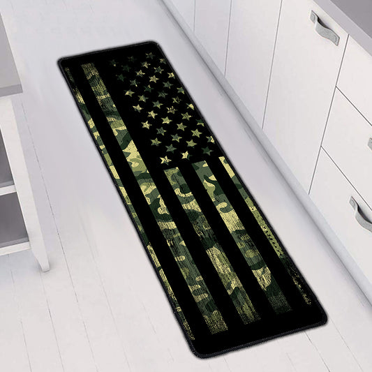 Camouflage American Flag Print Long Kitchen Mat