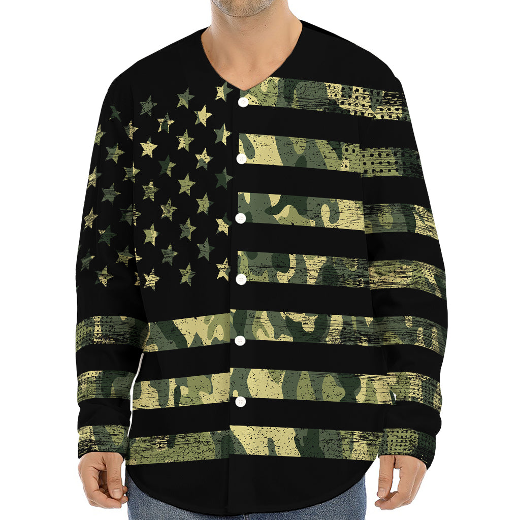 Camouflage American Flag Print Long Sleeve Baseball Jersey