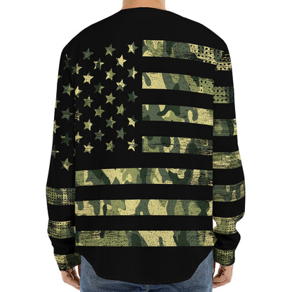 Camouflage American Flag Print Long Sleeve Baseball Jersey