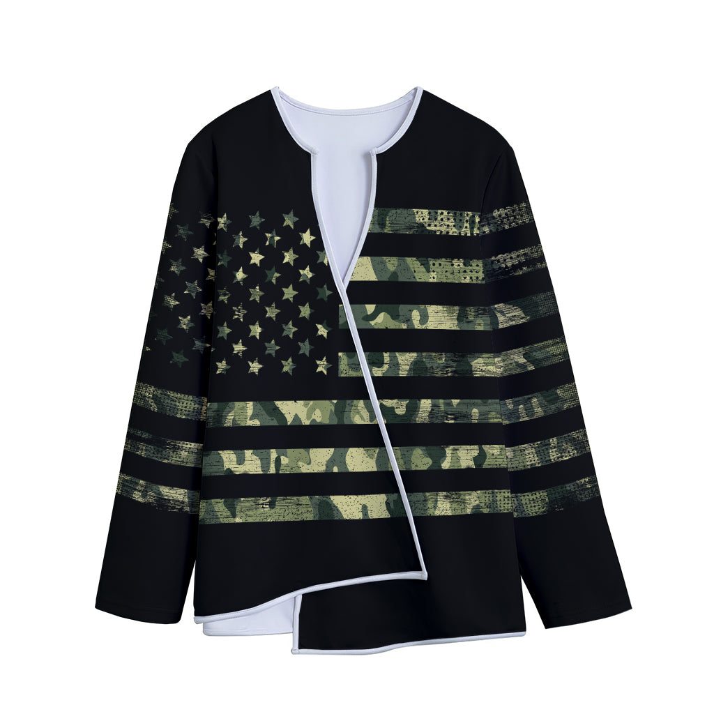 Camouflage American Flag Print Long Sleeve Short Coat