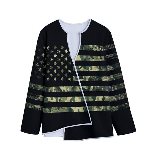 Camouflage American Flag Print Long Sleeve Short Coat