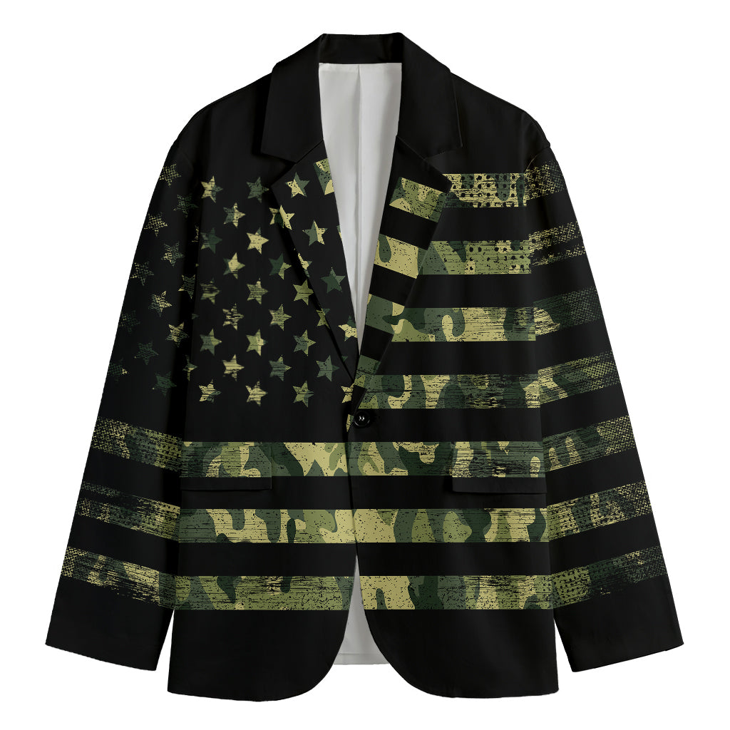 Camouflage American Flag Print Men's Blazer