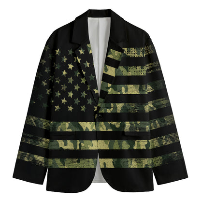 Camouflage American Flag Print Men's Blazer