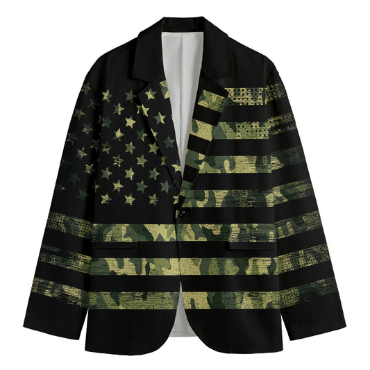 Camouflage American Flag Print Men's Blazer