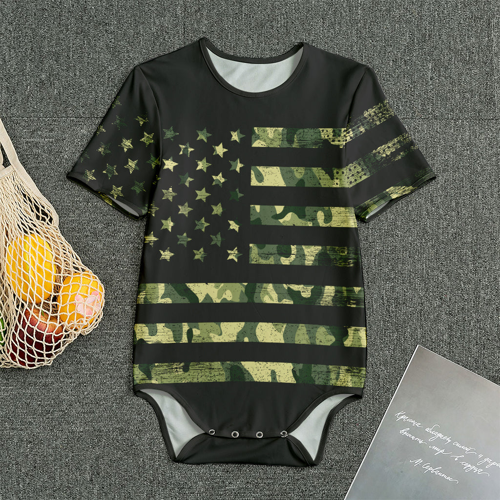Camouflage American Flag Print Men's Bodysuit