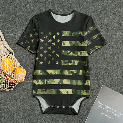 Camouflage American Flag Print Men's Bodysuit