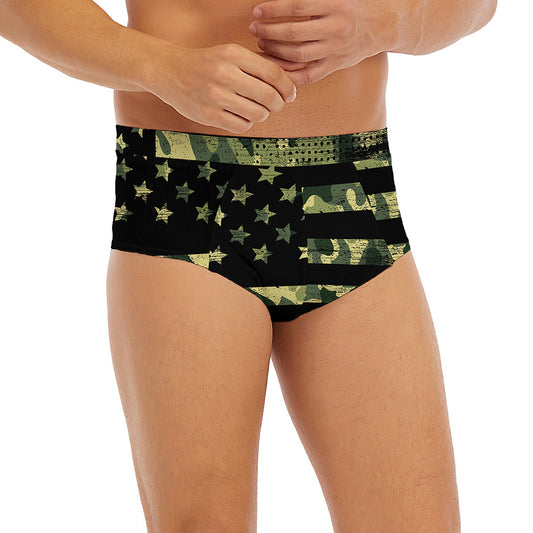 Camouflage American Flag Print Men's Briefs