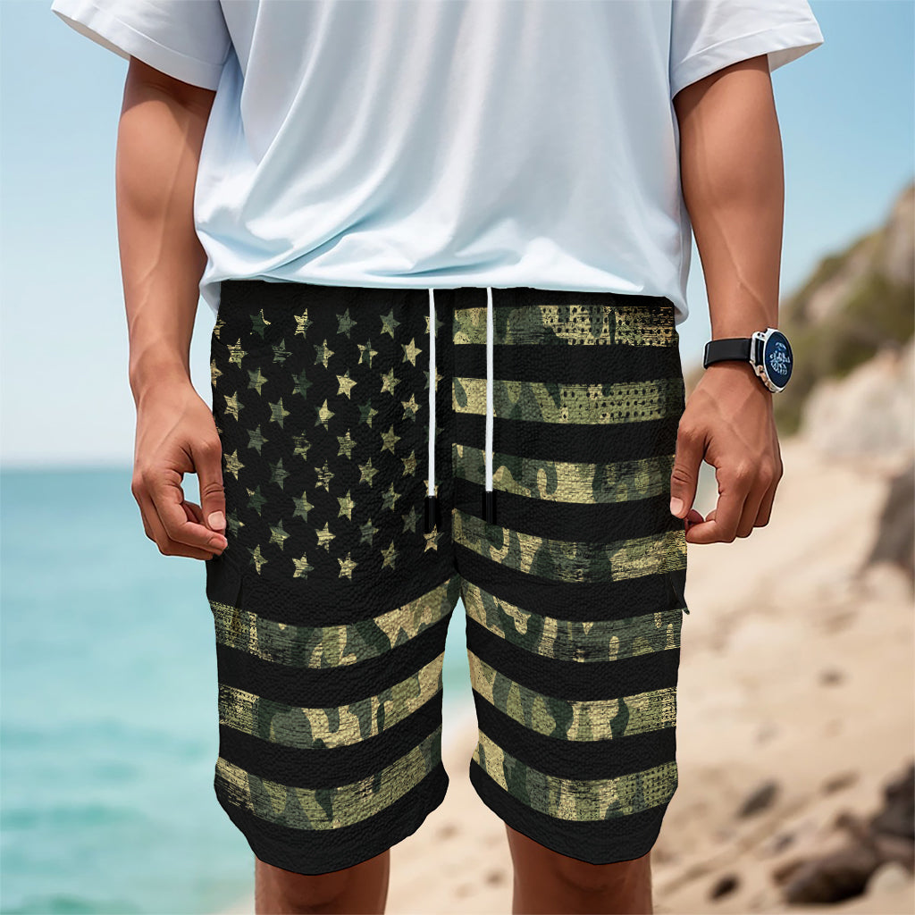 Camouflage American Flag Print Men's Cargo Shorts