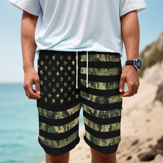 Camouflage American Flag Print Men's Cargo Shorts